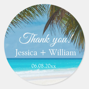 Sticker Rond Océan Tropical Mariage Anniversaire Merci