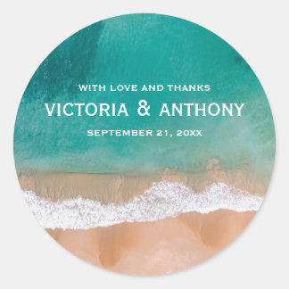 Sticker Rond Ocean Wave, Merci de mariage sur la plage