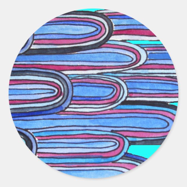 Sticker Rond Ocean Waves aqua blue pattern (Devant)