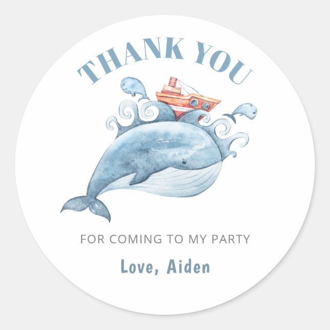 Sticker Rond Ocean Whale Theme Party Merci (Devant)
