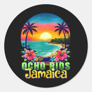 Sticker Rond Ocho Rios Jamaïque Plage Coucher de soleil tropica