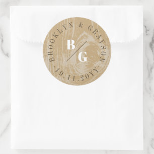 Sticker Rond Ochre Rustic Woodgrain Texture Mariage de automne 