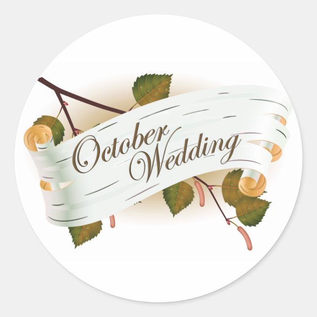 Sticker Rond Octobre Sceau Mariage : feuilles de la saison : (Devant)
