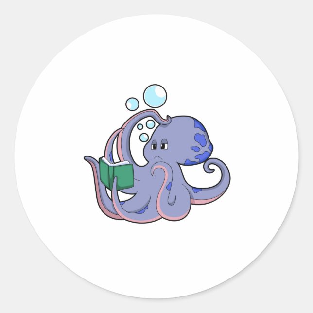 Sticker Rond Octopus à la lecture avec livre (Devant)