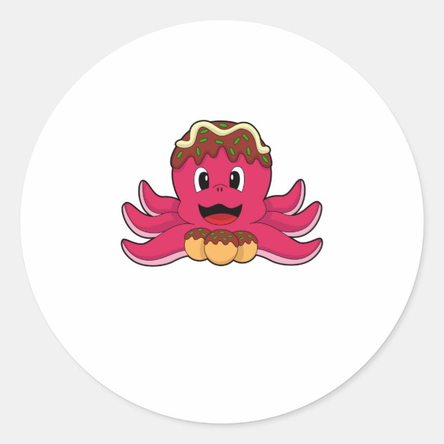Sticker Rond Octopus avec gâteau (Devant)