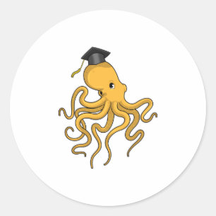 Sticker Rond Octopus comme étudiant avec diplôme