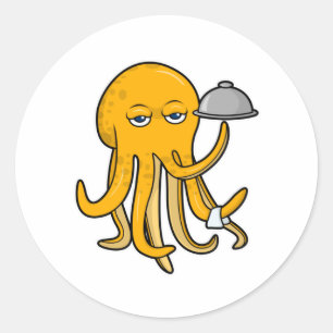 Sticker Rond Octopus comme serveur avec serviette