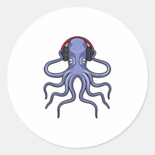 Sticker Rond Octopus en musique avec casque