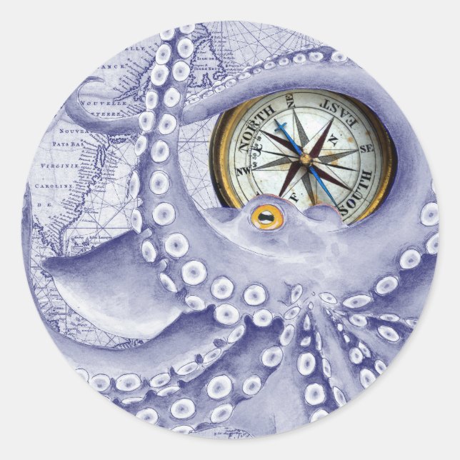 Sticker Rond Octopus Et Compas Violet (Devant)