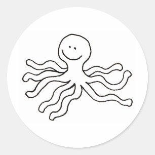 Sticker Rond Octopus - ligne amusante dessin joyeux logo art