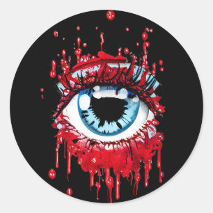 Sticker Rond Oeil bleu goutte sang horreur art