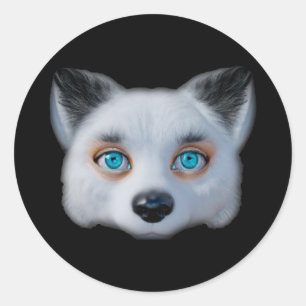 Sticker Rond Oeil bleu renard argenté