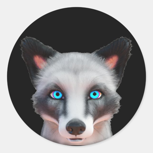 Sticker Rond Oeil bleu renard argenté classique collant rond (Devant)
