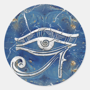 Sticker Rond OEil égyptien d'argent sur le marbre bleu