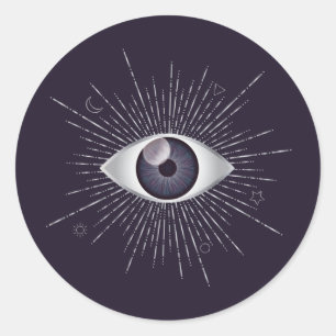 Sticker Rond OEil mystique d'argent et de violet