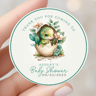 Sticker Rond Œuf de Dino Floral Aquarelle Baby Shower Merci