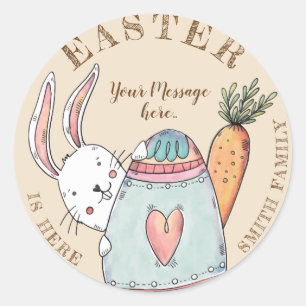 Sticker Rond OEuf de Pâques et lapin de Pâques