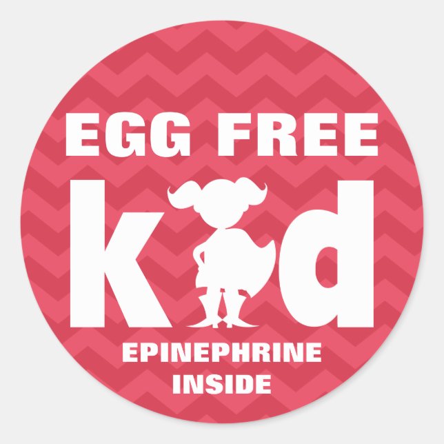 Sticker Rond Oeuf Libre Oeuf Allergie Superhero Girl Epinephrin (Devant)