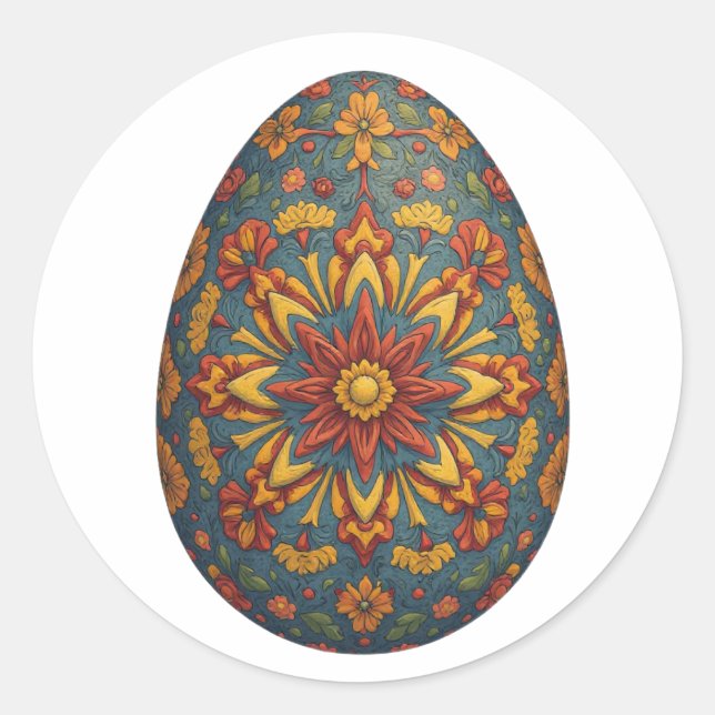 Sticker Rond Oeuf Mandala - Design Floral Boho complexe (Devant)