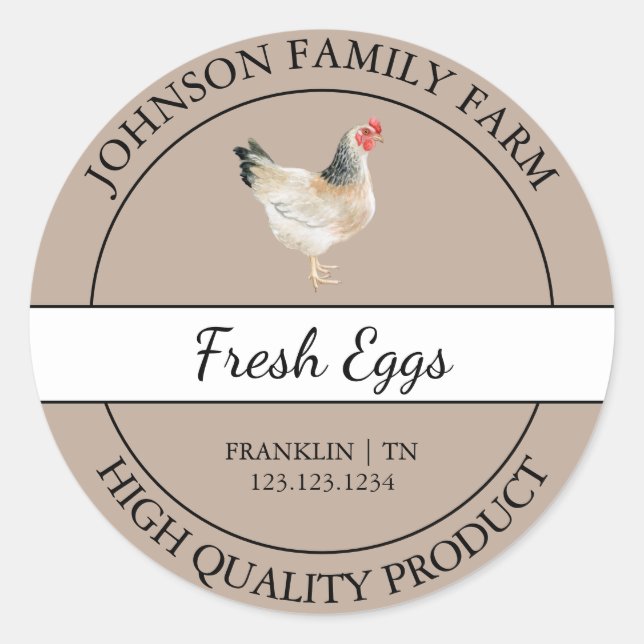 Sticker Rond Oeuf Marron de Poulet Frais de Ferme (Devant)