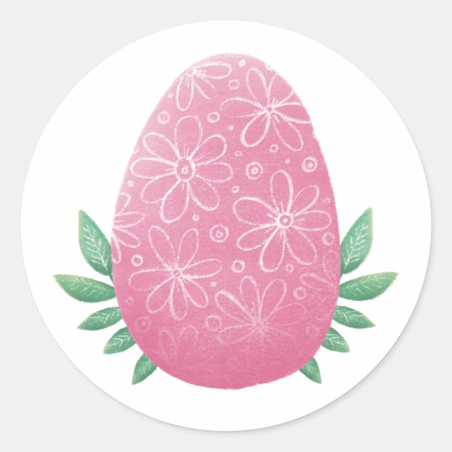 Sticker Rond OEuf rose pâques. Fêtes du printemps. Belle botani (Devant)