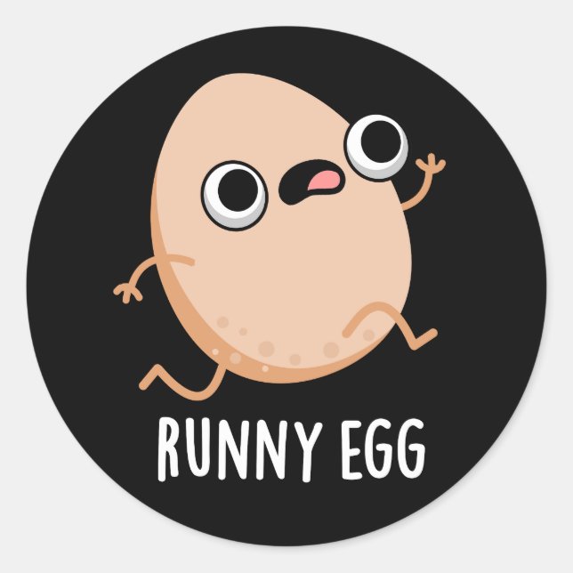 Sticker Rond Oeuf Runny Drôle Coureur d'Oeuf Pun Dark BG (Devant)