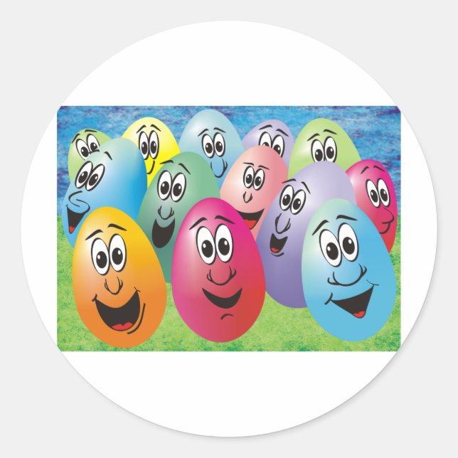 Sticker Rond Oeufs de Pâques aux visages (Devant)