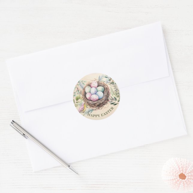 Sticker Rond Oeufs de Pâques dans la fête de Nest (Enveloppe)