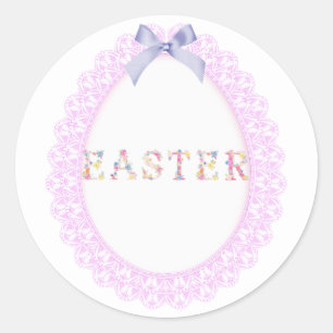 Sticker Rond OEufs de Pâques, fleurs classique collant rond