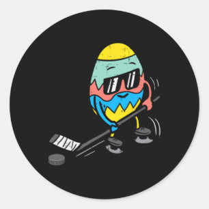 Sticker Rond Oeufs de Pâques Jouer Ice Hockey Cute Sports Homme