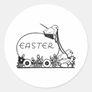 Sticker Rond Oeufs de Pâques rétro et poussins