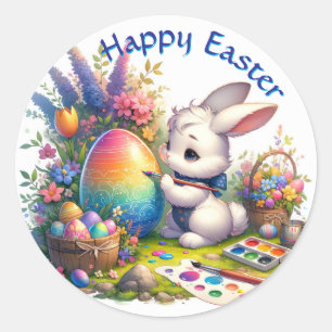 Sticker Rond OEufs De Peinture De Lapin De Pâques Mignons