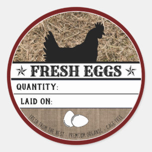 Sticker Rond Oeufs de poulet frais rustiques Western Red Farm C