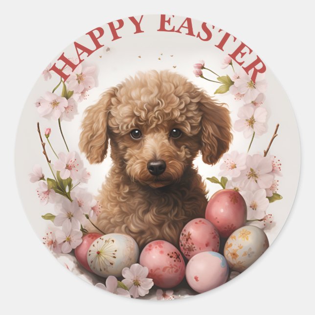 Sticker Rond OEufs et fleurs de chocolat de Pâques - (Devant)