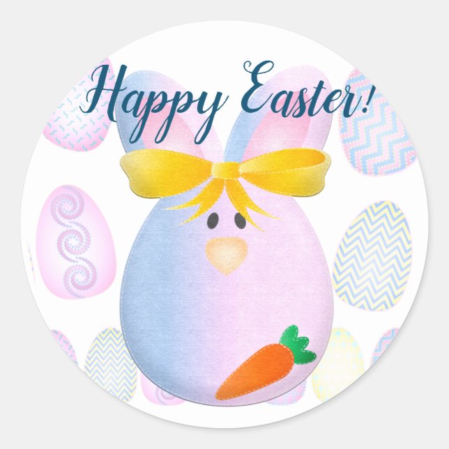 Sticker Rond Oeufs et lapins prêts pour Pâques (Devant)