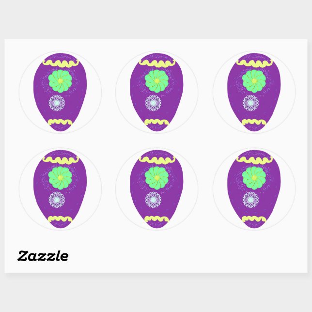 Sticker Rond Oeufs floraux pourpres Pâques (Feuille)