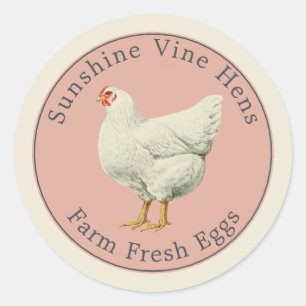 Sticker Rond Oeufs frais de ferme Oeuf Carton rose Antique Blan