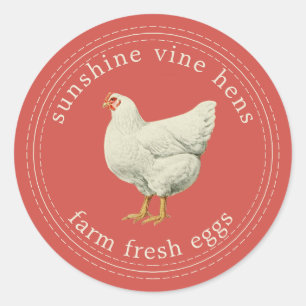 Sticker Rond OEufs frais de ferme OEufs Vintages Hen Carton rou
