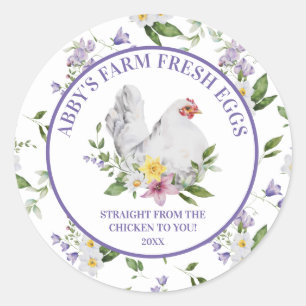 Sticker Rond Oeufs frais de ferme Poulet Floral