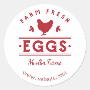 Sticker Rond Oeufs frais de la ferme rouge