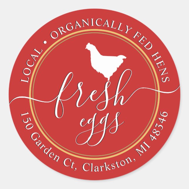 Sticker Rond Oeufs Frais Locaux Alimentés À L'Aide De Poulets B (Devant)