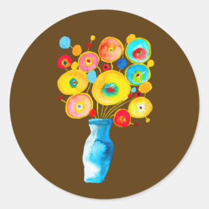 Sticker Rond OEuvre d'aquarelle de fleurs funky