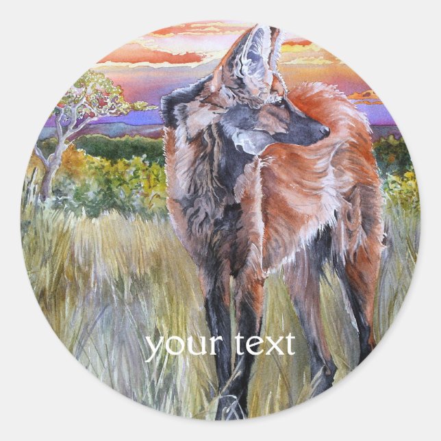 Sticker Rond OEuvre d'aquarelle de loup (Devant)