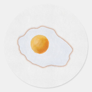 Sticker Rond Œuvre d'art minimaliste de l'œuf frit à l'aquarell