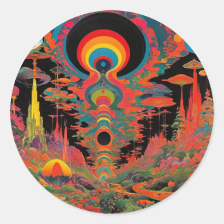Sticker Rond Œuvre d'art rétro psychédélique des années 1960 vi