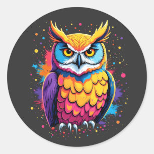 Sticker Rond OEuvre d'artisanat de la Chouette Oiseau nocturne