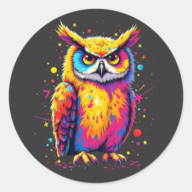 Sticker Rond OEuvre d'artisanat de la Chouette Oiseau nocturne (Devant)