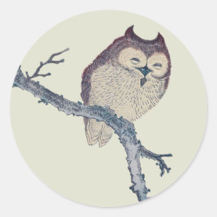Sticker Rond Oeuvre de nuit japonaise de la Chouette couchée