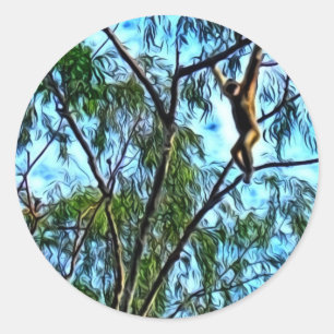 Sticker Rond Oeuvre "Hanging Gibbon"