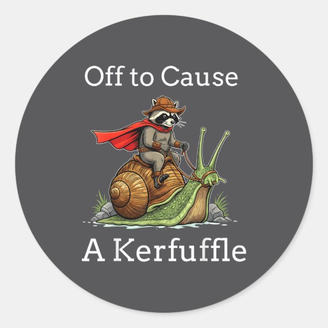Sticker Rond Off To Cause A Kerfuffle Raccoon Whimsical Wizard  (Devant)